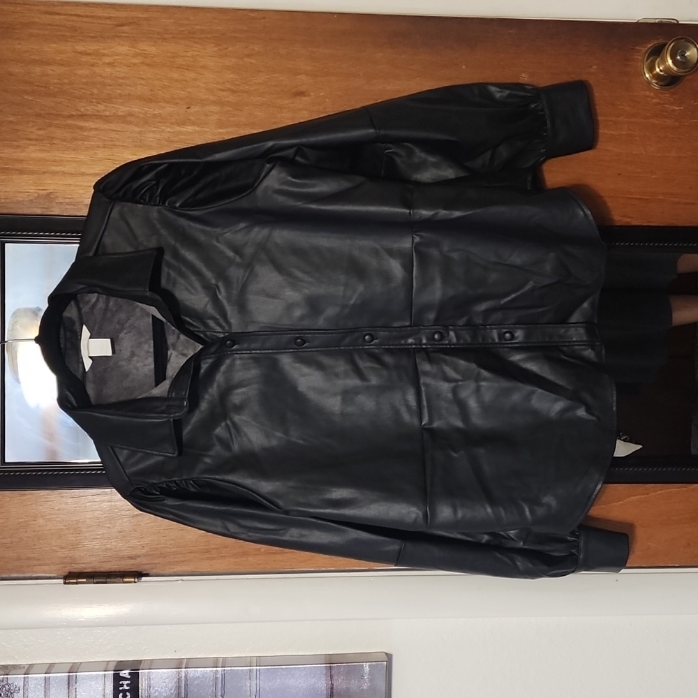 Faux Leather Blouse
